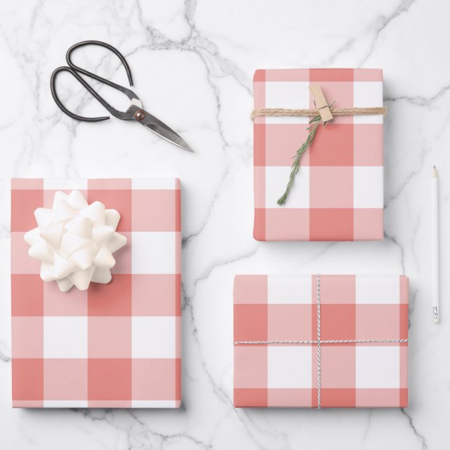 Burnt Coral Gingham Karo Kariert Geschenkpapier Set (Vorderseite)