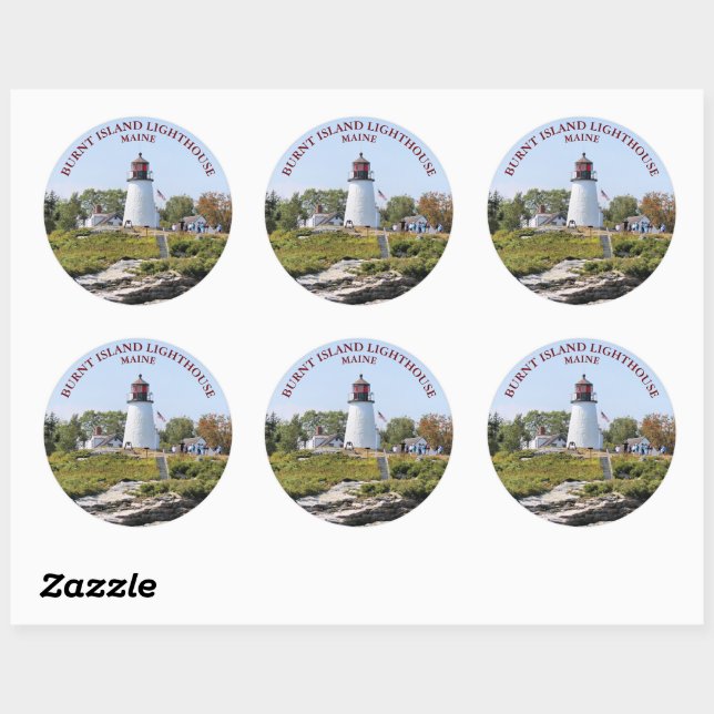 Burnt Island Lighthouse, Maine Round Stickers (Blatt)