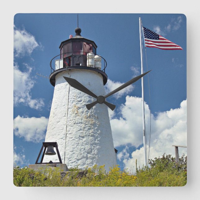 Burnt Island Lighthouse, Maine Wall Clock Quadratische Wanduhr (Vorderseite)