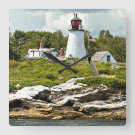 Burnt Island Lighthouse, Maine Wall Clock Quadratische Wanduhr