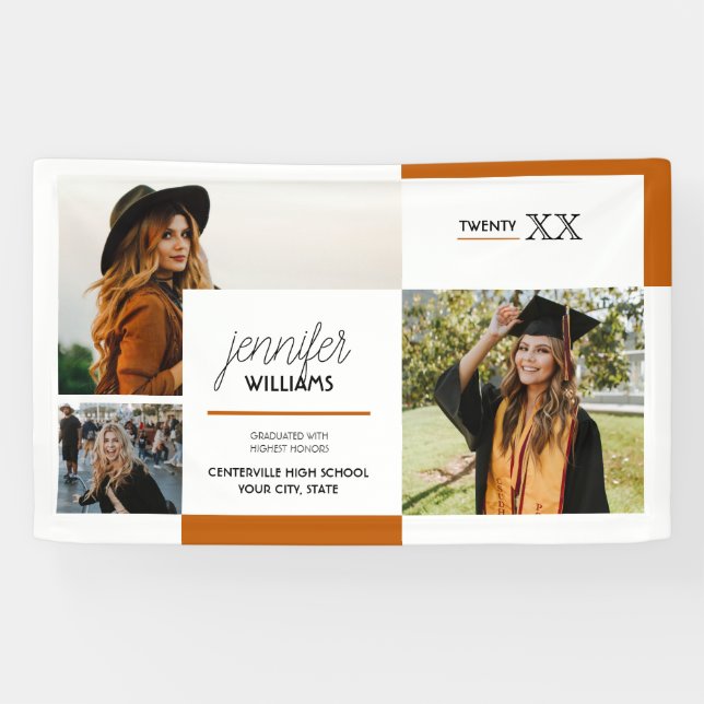 Burnt Orange 3 Foto Abschluss Banner (Horizontal)