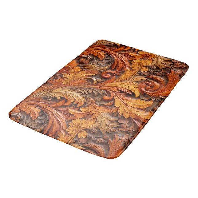 Burnt orange 3d Floral Bath Mat Badematte (Schrägansicht)