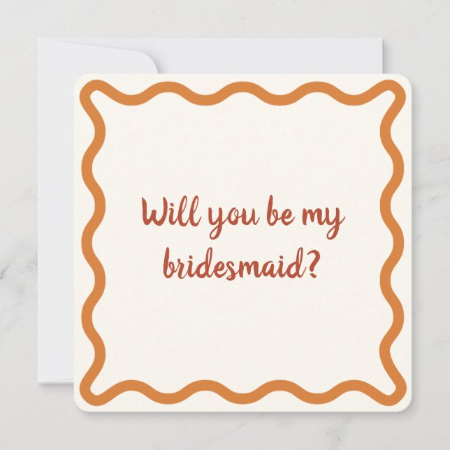 Burnt Orange 70er Retro Bridesmaid Vorschlag Einladung (Vorderseite)