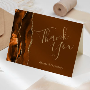 Burnt Orange Agate Gold Brown Wedding Vielen Dank Karte