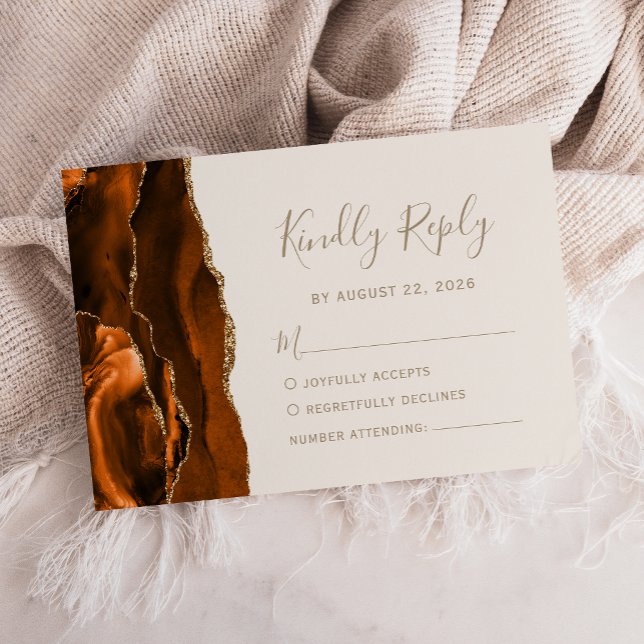 Burnt Orange Agate Gold Ivory Wedding RSVP Karte (Von Creator hochgeladen)