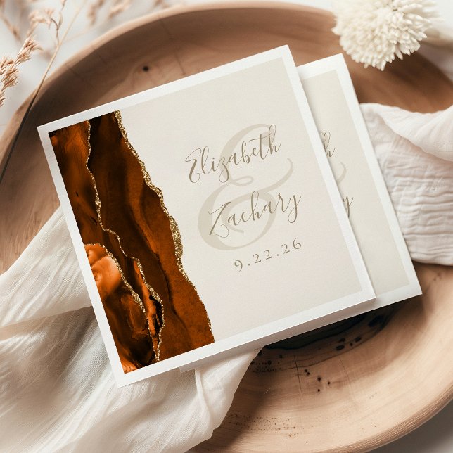 Burnt Orange Agate Gold Ivory Wedding Serviette (Von Creator hochgeladen)