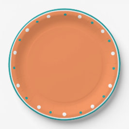 Burnt Orange Aquamarin-grüne geometrische Polka-Pu Pappteller