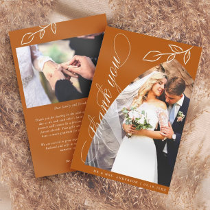 Burnt Orange Arch Leaf Wedding Dankeschön Karte