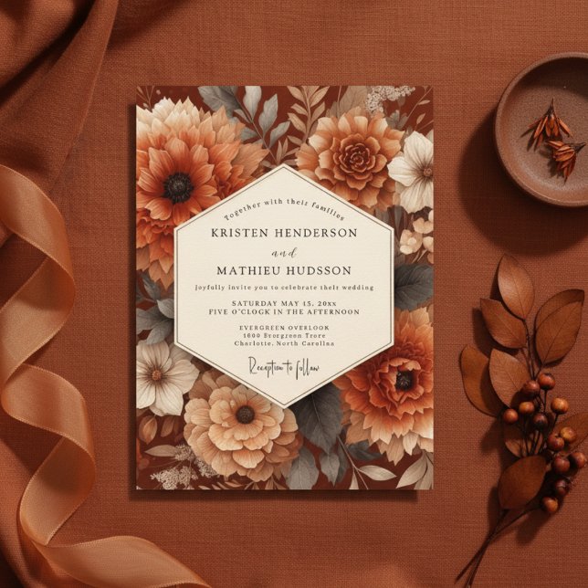 Burnt Orange Autumn Bloom Wedding Einladung (Von Creator hochgeladen)