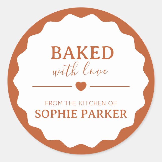 Burnt Orange Baked With Love Scallop Sticker (Vorderseite)