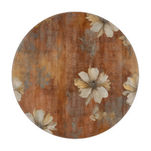Burnt Orange Beige Gray Bauernhaus Floral Schneidebrett
