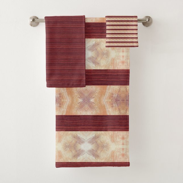 Burnt Orange Beige Streifen Badezimmer Handtuchhal Badhandtuch Set (Insitu)