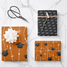 Burnt Orange & Black Graduation Cap Toss Geschenkpapier Set