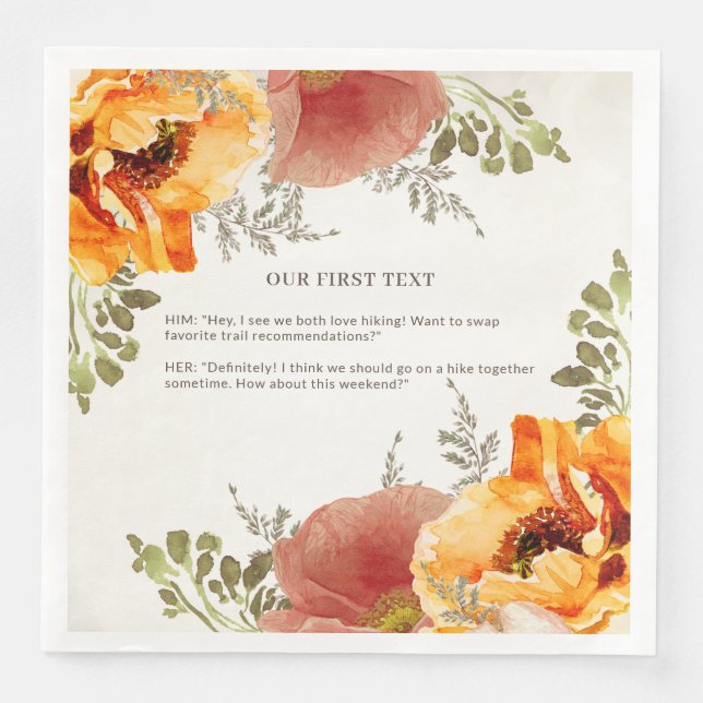 Burnt Orange Bloral unser erster Text Hochzeit Serviette (Vorderseite)