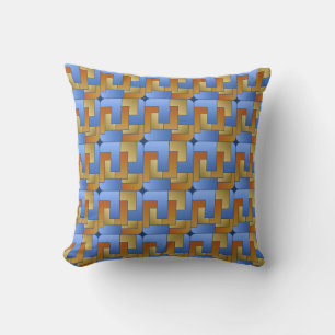 Burnt Orange Blue Gold Geometric Square Tile Kissen Für Draußen