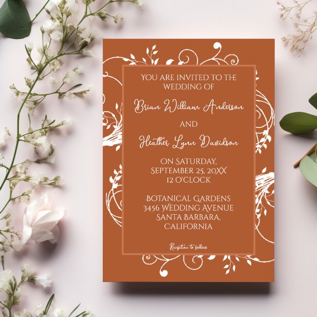 Burnt Orange Blüh Hochzeit Einladung (Burnt Orange Flourish Wedding Invitation)