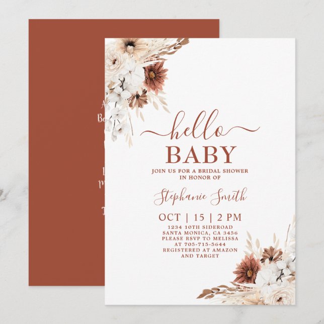 Burnt Orange Boho Baby Shower Girl Einladung (Vorne/Hinten)