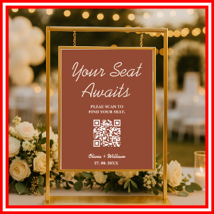 Burnt Orange Boho Hochzeitskarte QR-Code Poster