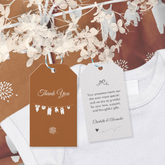 Burnt Orange Boho Minimalistisch Baby Dusche Geschenkanhänger