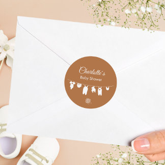 Burnt Orange Boho Minimalistisch Baby Dusche Runder Aufkleber