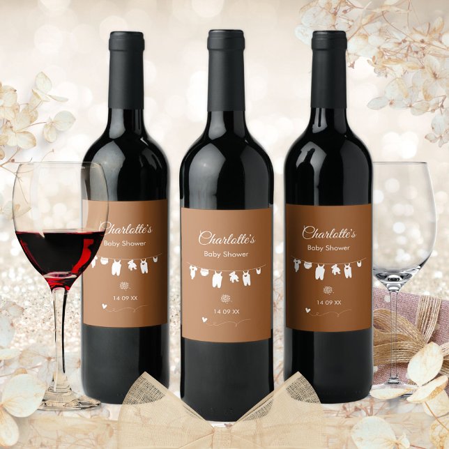 Burnt Orange Boho Minimalistisch Baby Dusche Weinetikett (Burnt Orange Boho Minimalist Baby Shower Wine Label ©Susanne Sachers - Sunny Mind 🌞)