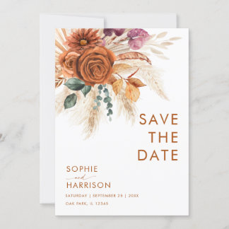 ?Burnt Orange Boho Pampas Grass Save the Date Einladung