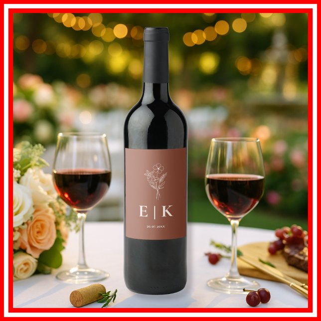 Burnt Orange Boho Terracotta Wildblume Wedding Weinetikett (Von Creator hochgeladen)