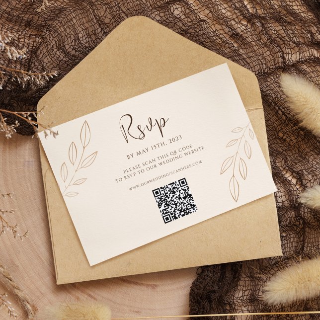 Burnt Orange Boho Wedding RSVP QR Code Karte (Burnt Orange Boho Wedding RSVP QR Code)