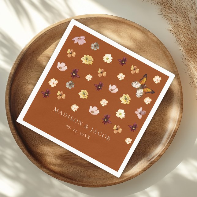 Burnt Orange Boho Wildblume Wedding Serviette (Von Creator hochgeladen)