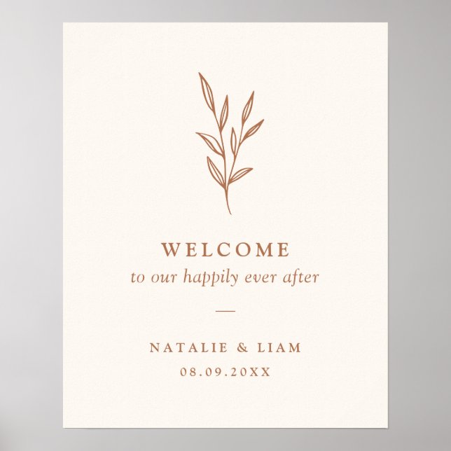 Burnt Orange Botanical Wedding Welcome Sign Poster (Vorne)