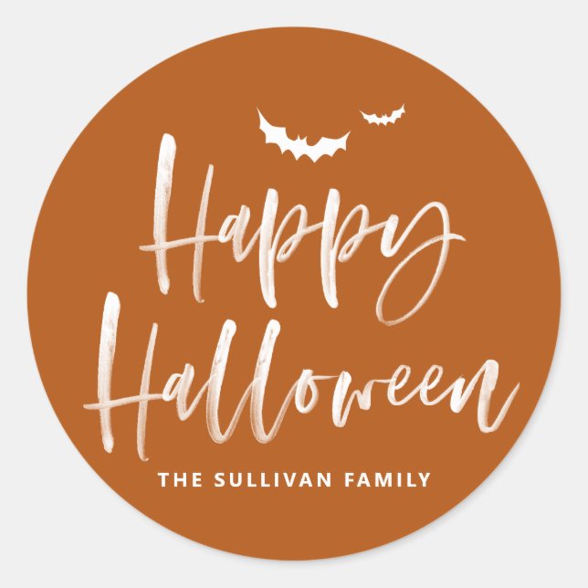 Burnt Orange Brush Lettering Halloween Vielen Dank Runder Aufkleber (Vorderseite)