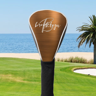 Burnt Orange Brushed Metal Script Monogram Golf Headcover