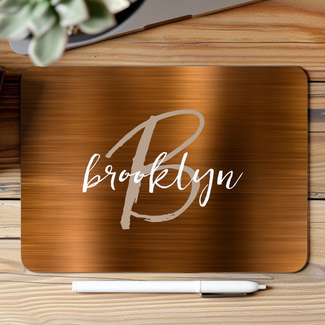 Burnt Orange Brushed Metal Script Monogram Mousepad (Von Creator hochgeladen)