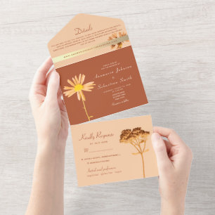 Burnt Orange Calligrafy Wedding All In One Einladung