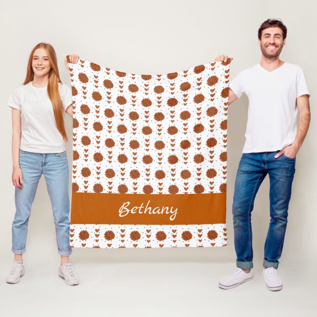 Burnt Orange Cheerleader Pom Poms & Hearts Muster Fleecedecke (Beispiel)