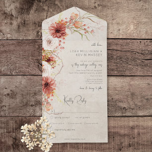 Burnt Orange & Cream Boho Floral Dinner All In One Einladung