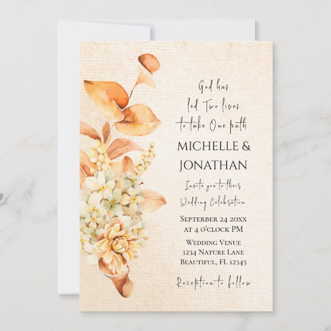 Burnt Orange Cream Floral Christliche Hochzeit Einladung (Vorderseite)