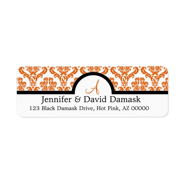 Burnt Orange Damask Wedding Monogram Labels (Vorne)