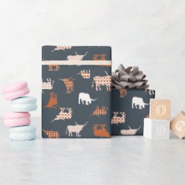 Burnt Orange & Dark Gray Gemusterte Longhorns Geschenkpapier