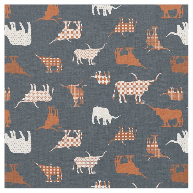 Burnt Orange & Dark Gray Gemusterte Longhorns Stoff (Nahaufnahme)