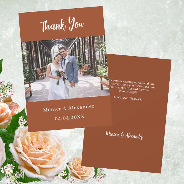 Burnt orange Drehbuch Hochzeit Foto danke Ihnen Ka Einladung (Von Creator hochgeladen)