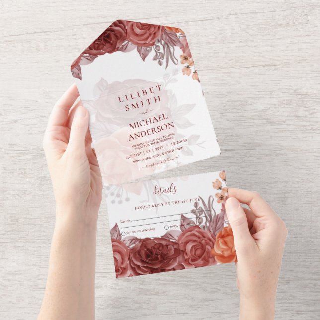 Burnt Orange FALL Botanische WEDD All In One Einladung (Abreißen)