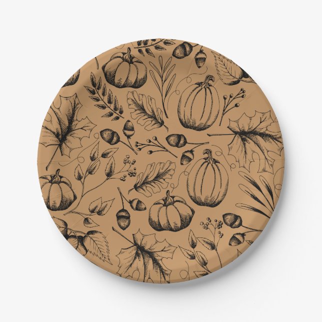 Burnt Orange Fall Harvest Pumpkin Pappteller (Vorderseite)