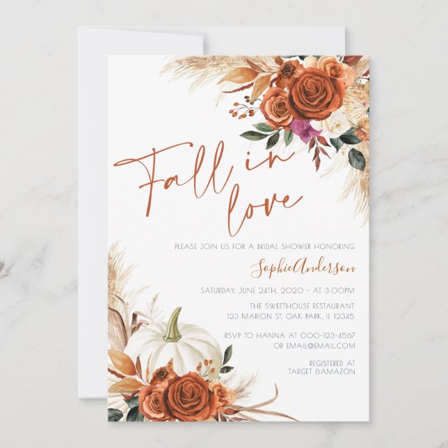 Burnt Orange Fall in Liebe Boho Brautparty Einladung (Vorderseite)