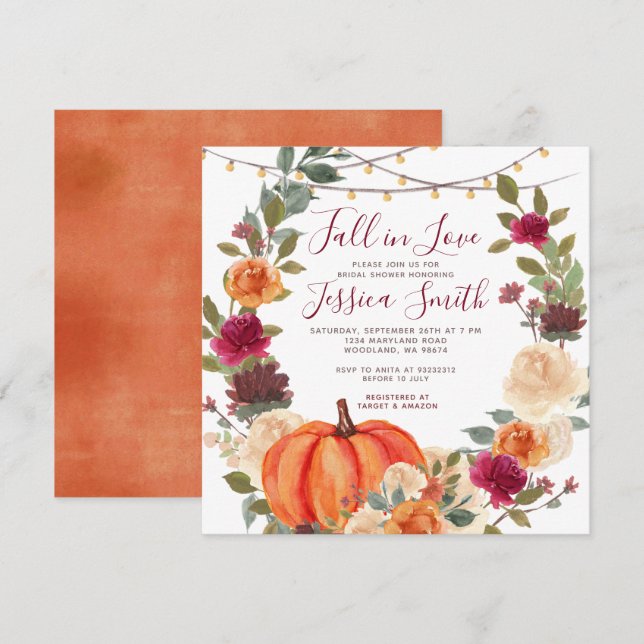 Burnt Orange Fall in Love Bridal Shower Invitation (Devant / Derrière)