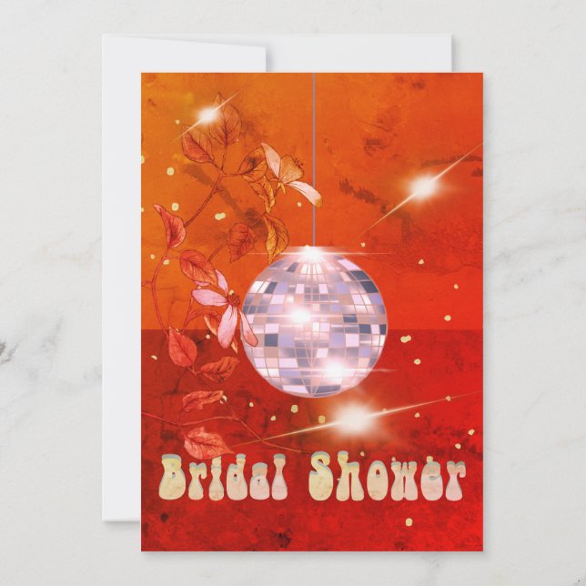 Burnt Orange Floral Disco Ball Brautparty Einladung (Rückseite)