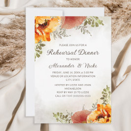 Burnt Orange Floral Fall Autumn Rehearsal Dinner Einladung