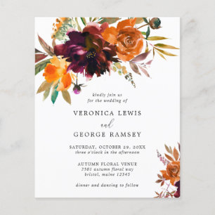 Burnt Orange Floral Fall Budget Hochzeit Einladung Flyer