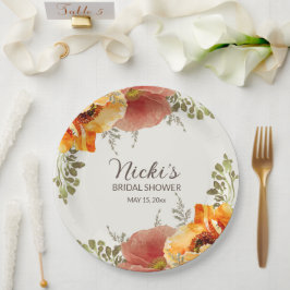 Burnt Orange Floral Herbst Brautparty Pappteller