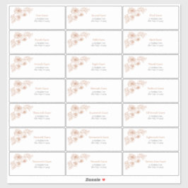 Burnt Orange Floral Line Art Guest Address Sticker